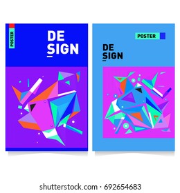 Flat color covers set. Colorful geometric shapes with typography poster design template. Trendy design and colorful summer theme. 