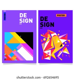 Flat color covers set. Colorful geometric shapes with typography poster design template. Trendy design and colorful summer theme. 