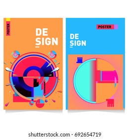 Flat color covers set. Colorful geometric shapes with typography poster design template. Trendy design and colorful summer theme. 