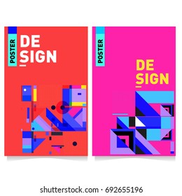 Flat color covers set. Colorful geometric shapes with typography poster design template. Trendy design and colorful summer theme. 