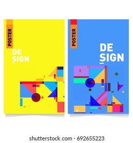 Flat color covers set. Colorful geometric shapes with typography poster design template. Trendy design and colorful summer theme. 