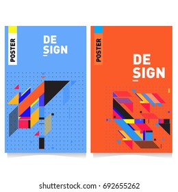Flat color covers set. Colorful geometric shapes with typography poster design template. Trendy design and colorful summer theme. 