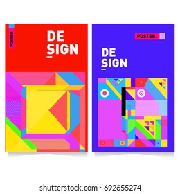 Flat color covers set. Colorful geometric shapes with typography poster design template. Trendy design and colorful summer theme. 