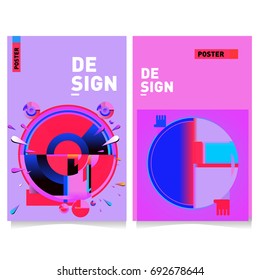 Flat color covers set. Colorful geometric shapes with typography poster design template. Trendy design and colorful summer theme. 