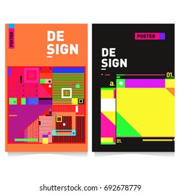 Flat color covers set. Colorful geometric shapes with typography poster design template. Trendy design and colorful summer theme. 