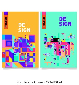 Flat color covers set. Colorful geometric shapes with typography poster design template. Trendy design and colorful summer theme. 