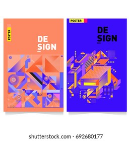 Flat color covers set. Colorful geometric shapes with typography poster design template. Trendy design and colorful summer theme. 