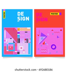 Flat color covers set. Colorful geometric shapes with typography poster design template. Trendy design and colorful summer theme. 