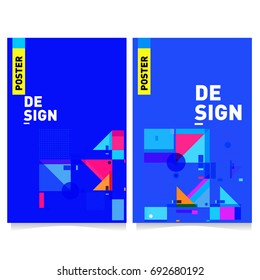 Flat color covers set. Colorful geometric shapes with typography poster design template. Trendy design and colorful summer theme. 