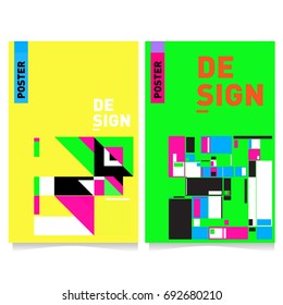 Flat color covers set. Colorful geometric shapes with typography poster design template. Trendy design and colorful summer theme. 