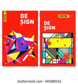 Flat color covers set. Colorful geometric shapes with typography poster design template. Trendy design and colorful summer theme. 