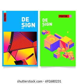 Flat color covers set. Colorful geometric shapes with typography poster design template. Trendy design and colorful summer theme. 