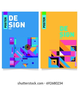 Flat color covers set. Colorful geometric shapes with typography poster design template. Trendy design and colorful summer theme. 