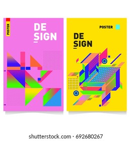 Flat color covers set. Colorful geometric shapes with typography poster design template. Trendy design and colorful summer theme. 