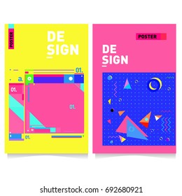 Flat color covers set. Colorful geometric shapes with typography poster design template. Trendy design and colorful summer theme. 