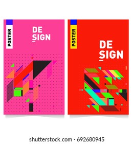 Flat color covers set. Colorful geometric shapes with typography poster design template. Trendy design and colorful summer theme. 