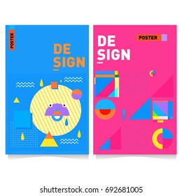 Flat color covers set. Colorful geometric shapes with typography poster design template. Trendy design and colorful summer theme. 