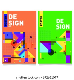 Flat color covers set. Colorful geometric shapes with typography poster design template. Trendy design and colorful summer theme. 