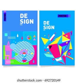 Flat color covers set. Colorful geometric shapes with typography poster design template. Trendy design and colorful summer theme. 