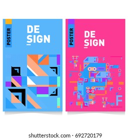 Flat color covers set. Colorful geometric shapes with typography poster design template. Trendy design and colorful summer theme. 