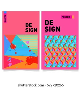 Flat color covers set. Colorful geometric shapes with typography poster design template. Trendy design and colorful summer theme. 