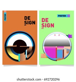 Flat color covers set. Colorful geometric shapes with typography poster design template. Trendy design and colorful summer theme. 