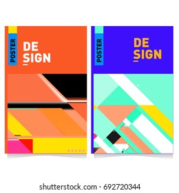 Flat color covers set. Colorful geometric shapes with typography poster design template. Trendy design and colorful summer theme. 