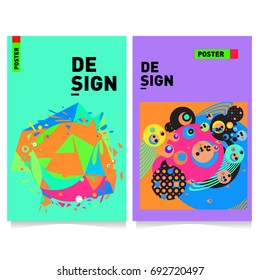 Flat color covers set. Colorful geometric shapes with typography poster design template. Trendy design and colorful summer theme. 