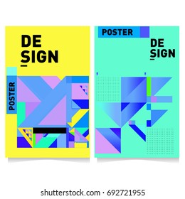 Flat color covers set. Colorful geometric shapes with typography poster design template. Trendy design and colorful summer theme. 