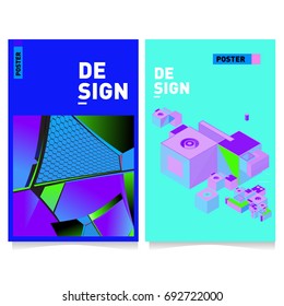 Flat color covers set. Colorful geometric shapes with typography poster design template. Trendy design and colorful summer theme. 