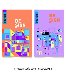 Flat color covers set. Colorful geometric shapes with typography poster design template. Trendy design and colorful summer theme. 