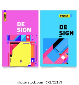 Flat color covers set. Colorful geometric shapes with typography poster design template. Trendy design and colorful summer theme. 