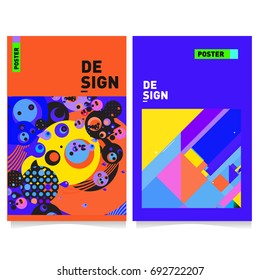 Flat color covers set. Colorful geometric shapes with typography poster design template. Trendy design and colorful summer theme. 