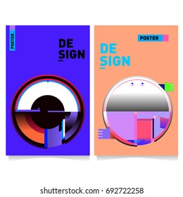 Flat color covers set. Colorful geometric shapes with typography poster design template. Trendy design and colorful summer theme. 