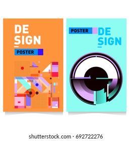 Flat color covers set. Colorful geometric shapes with typography poster design template. Trendy design and colorful summer theme. 