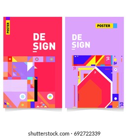 Flat color covers set. Colorful geometric shapes with typography poster design template. Trendy design and colorful summer theme. 