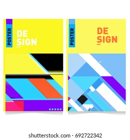 Flat color covers set. Colorful geometric shapes with typography poster design template. Trendy design and colorful summer theme. 