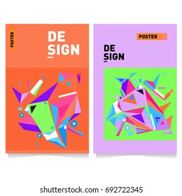 Flat color covers set. Colorful geometric shapes with typography poster design template. Trendy design and colorful summer theme. 