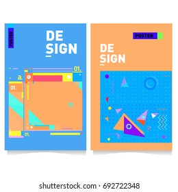 Flat color covers set. Colorful geometric shapes with typography poster design template. Trendy design and colorful summer theme. 