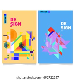 Flat color covers set. Colorful geometric shapes with typography poster design template. Trendy design and colorful summer theme. 