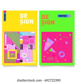 Flat color covers set. Colorful geometric shapes with typography poster design template. Trendy design and colorful summer theme. 