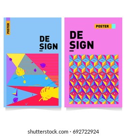 Flat color covers set. Colorful geometric shapes with typography poster design template. Trendy design and colorful summer theme. 