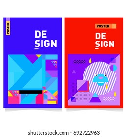 Flat color covers set. Colorful geometric shapes with typography poster design template. Trendy design and colorful summer theme. 