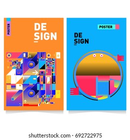 Flat color covers set. Colorful geometric shapes with typography poster design template. Trendy design and colorful summer theme. 
