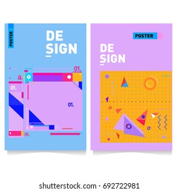 Flat color covers set. Colorful geometric shapes with typography poster design template. Trendy design and colorful summer theme. 