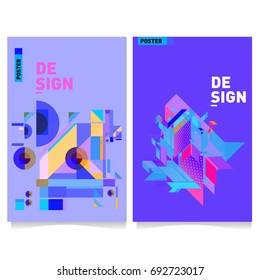 Flat color covers set. Colorful geometric shapes with typography poster design template. Trendy design and colorful summer theme. 
