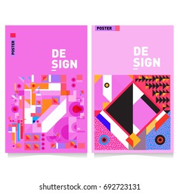 Flat color covers set. Colorful geometric shapes with typography poster design template. Trendy design and colorful summer theme. 