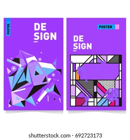 Flat color covers set. Colorful geometric shapes with typography poster design template. Trendy design and colorful summer theme. 