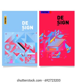 Flat color covers set. Colorful geometric shapes with typography poster design template. Trendy design and colorful summer theme. 