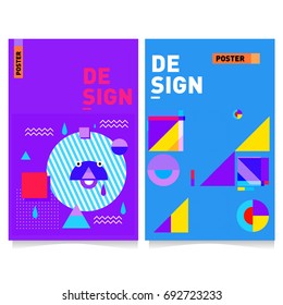 Flat color covers set. Colorful geometric shapes with typography poster design template. Trendy design and colorful summer theme. 